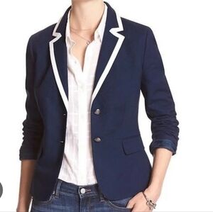 Banana Republic Navy Blue Blazer with White Trim Prep Preppy Academia Old Money